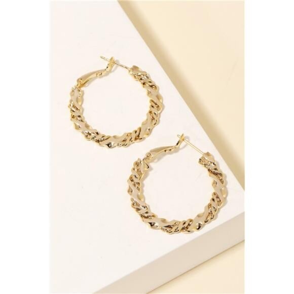 Fame Double Twist Chain Latch Hoop Earrings - Picture 2 of 3
